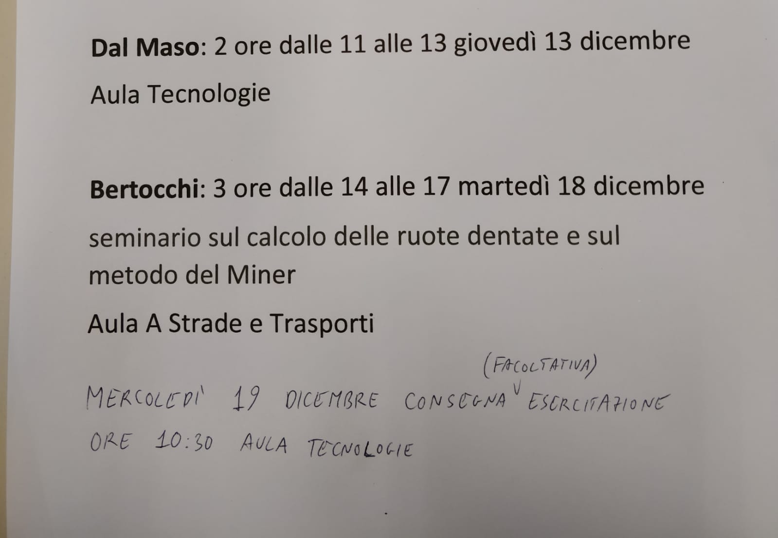 Allegato Aule e orari prossime lezioni