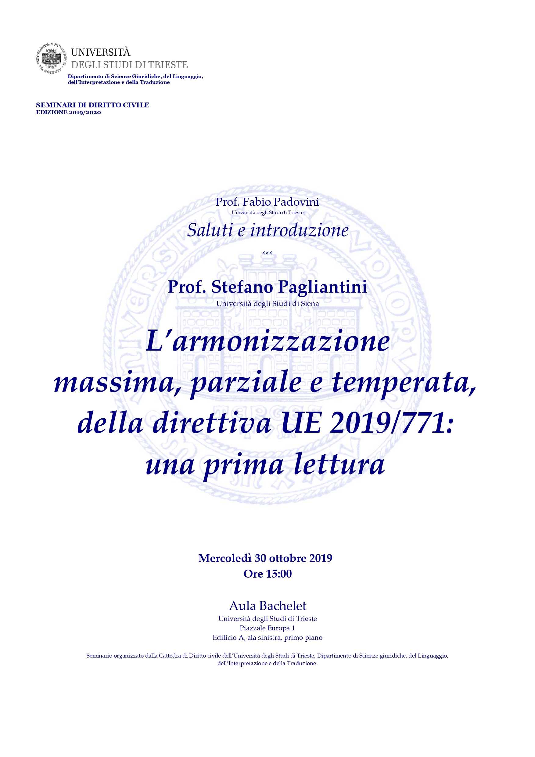 Seminario Prof. Pagliantini - 30 ottobre 2019