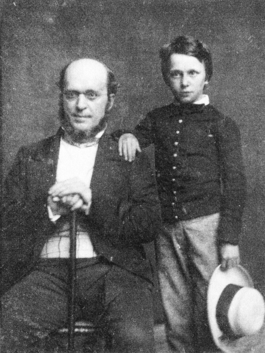 Daguerrotype of Henry James Jr as a boy, with his father