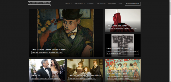 Homepage del sito analizzato Fashion History Timeline