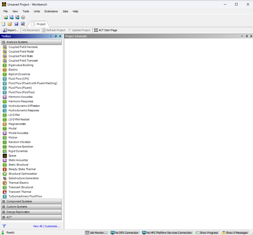 Screenshot di ANSYS Workbench 2024 R1 - Analysis Systems