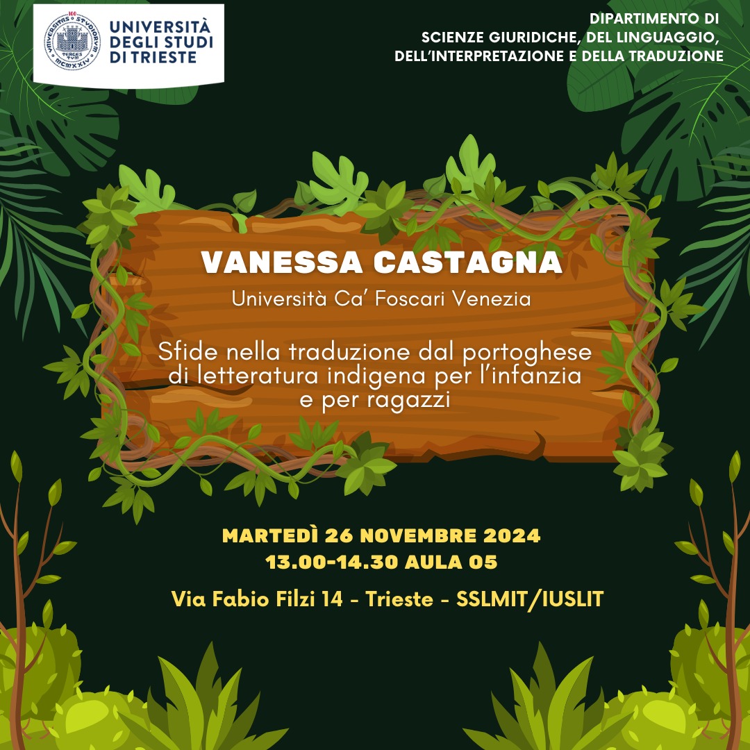 Locandina dell'evento con lo sfondo nero e piante verdi