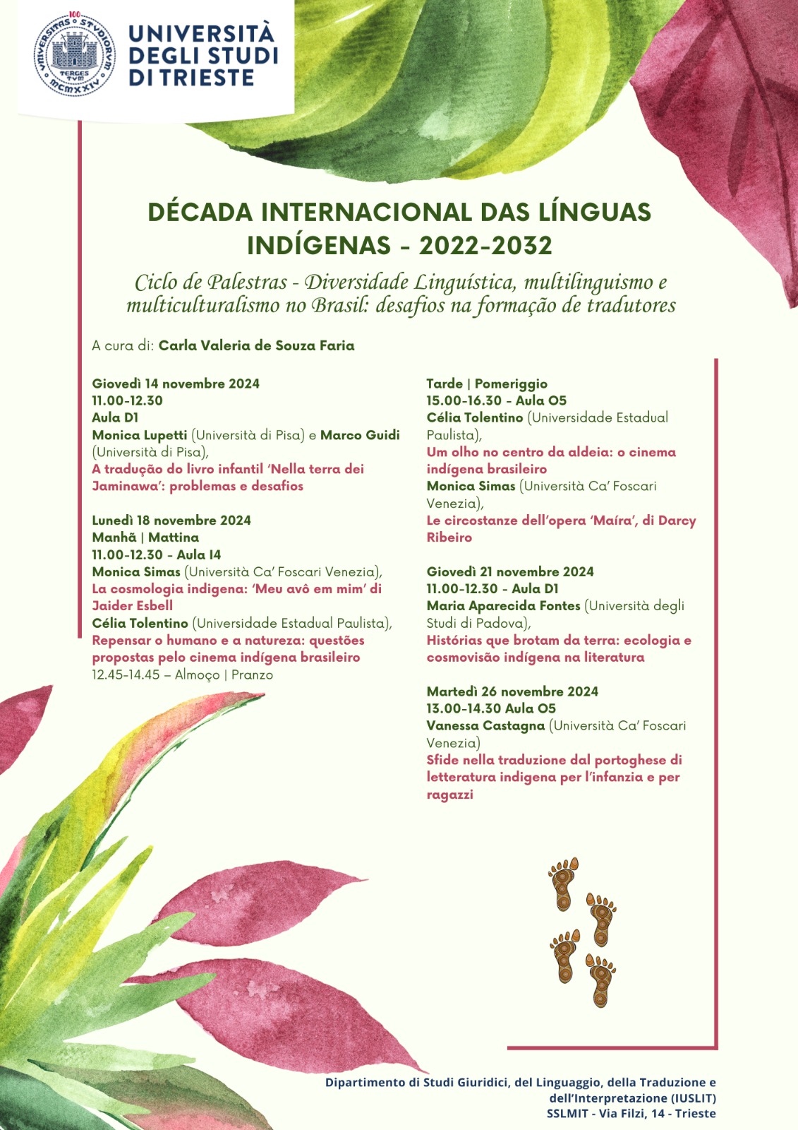 Locandina con i titoli delle conferenze