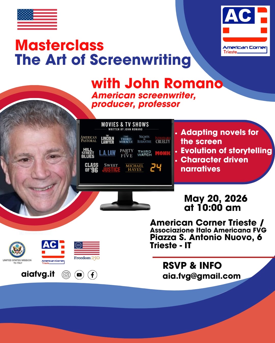 Masterclass: The Art of Screenwriting. Adapting novels for the screen; evolution of storytelling; character driven narratives