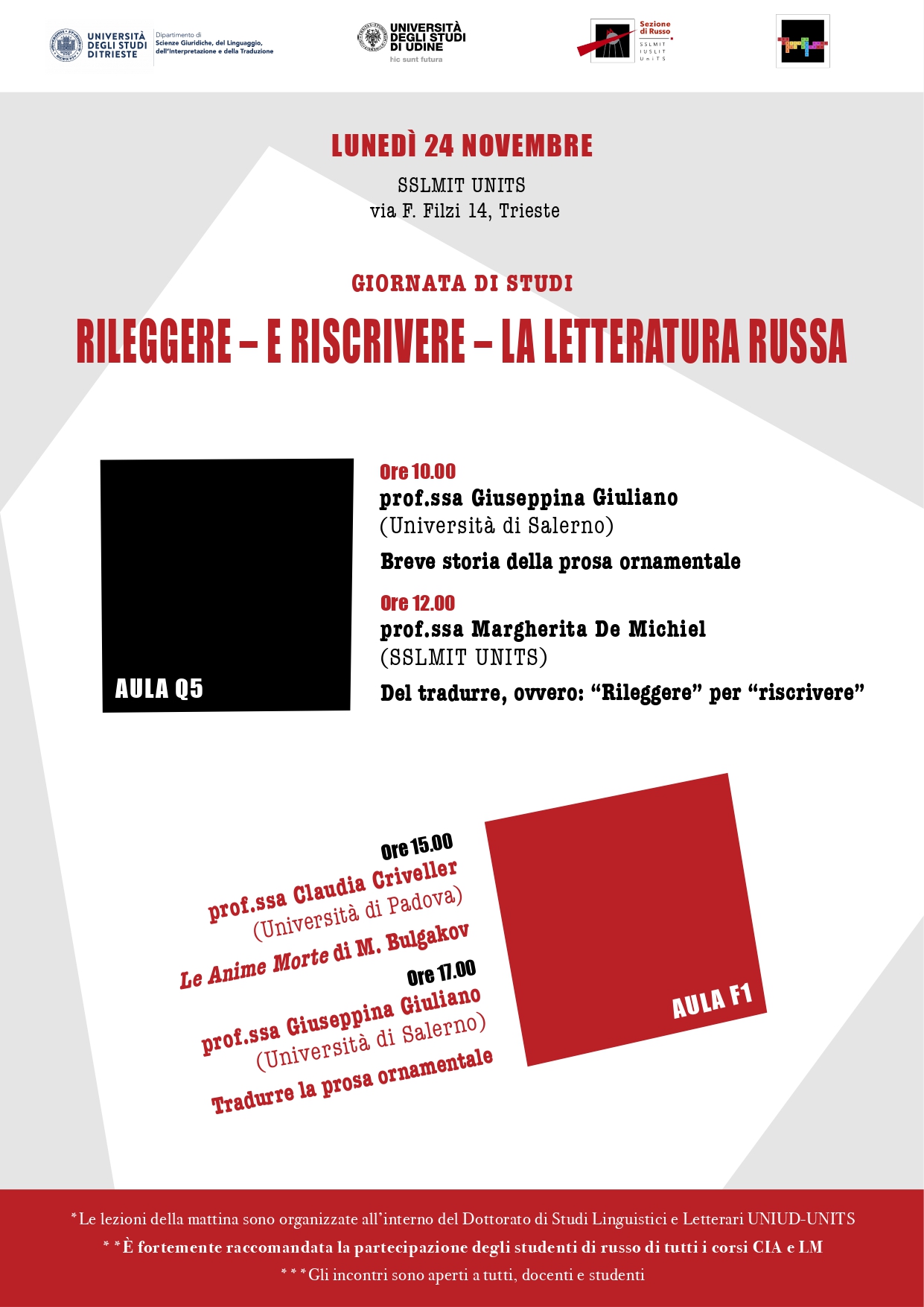 Locandina Giornata di studi sulla traduzione, lunedì 24 novembre, ore 10-19